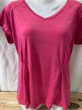 Hyba Pink Performance V-Neck Activewear Top Medium